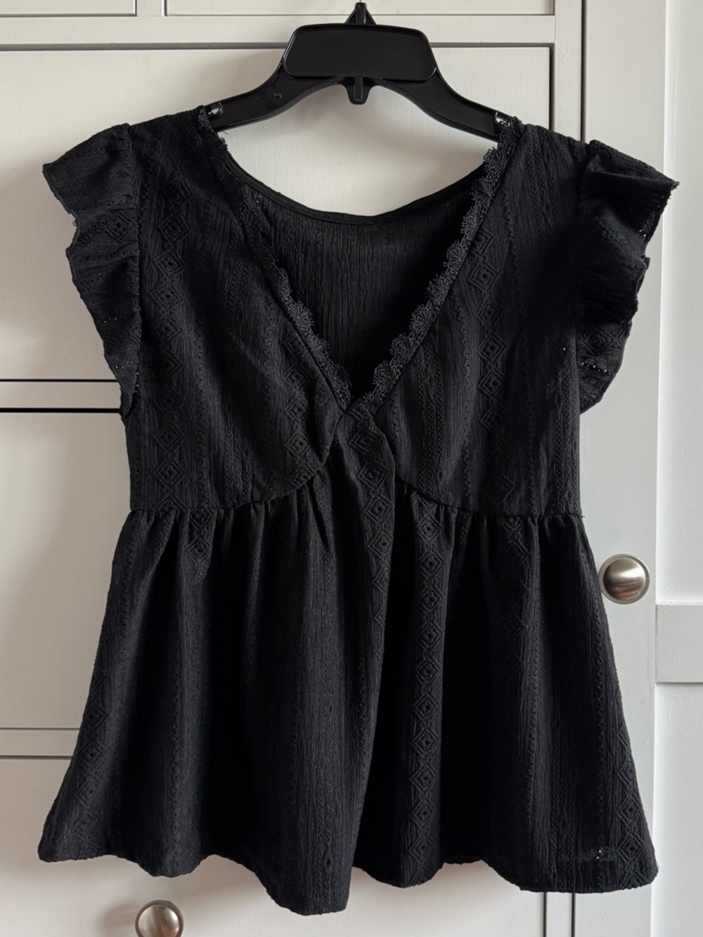 NWOT SHEIN Frenchy Solid V-Neck Lace Trim Peplum Blouse